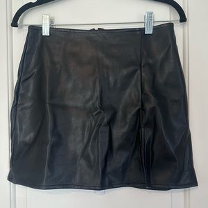 black leather mini skirt